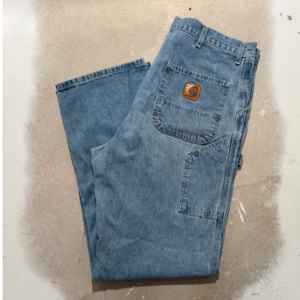 Carhartt Mens Relaxed Fit Carpenter Jeans Light Wash Blue Denim 36x34 Distressed